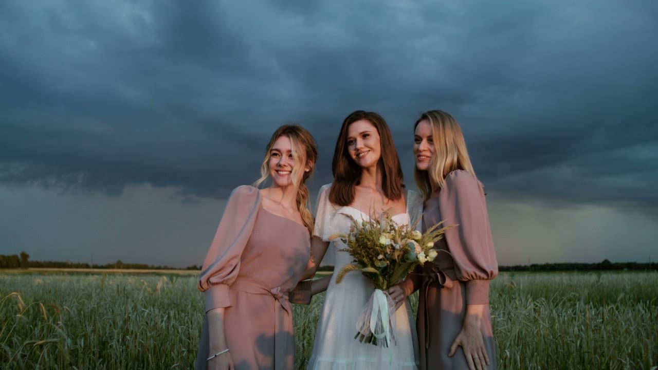 Wedding party celebrating together